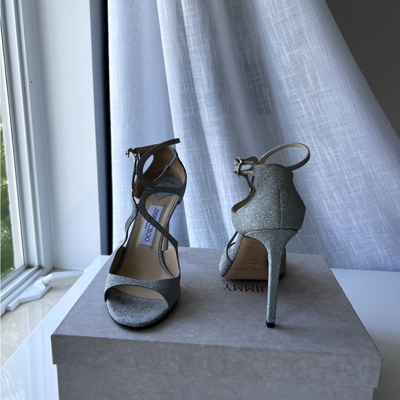 Jimmy Choo Women's Lang Glitter Leather Strappy High-Heel Sandals Size 39 - Picture 3 of 9